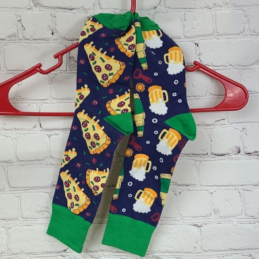 Pizza & Beer Novelty Fun Socks 🍕🍺 Unisex Mens/Womens/Youth Gift Navy Green